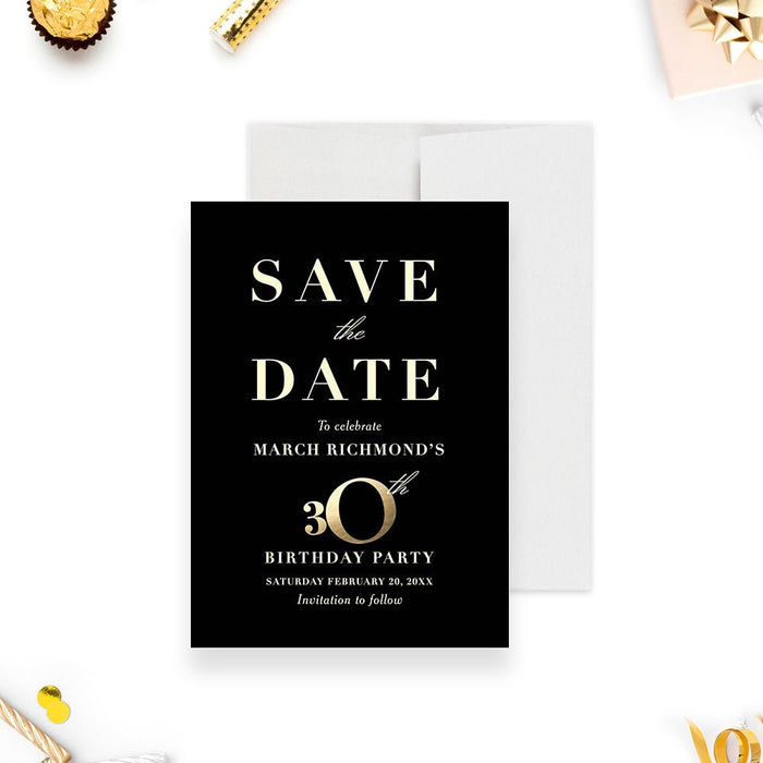 Black and Gold 30th Birthday Save the Date Card, Elegant Save the Date for 30th Business Anniversary Celebration