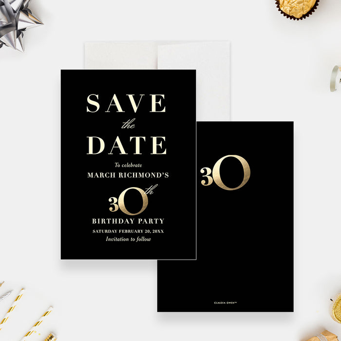 Black and Gold 30th Birthday Save the Date Card, Elegant Save the Date for 30th Business Anniversary Celebration