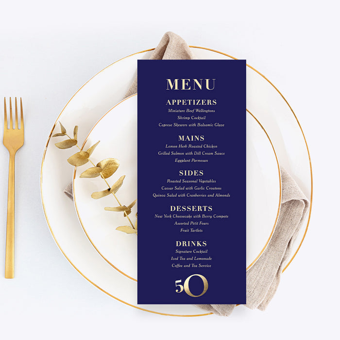 Royal Blue and Gold Elegant Invitation Card for 50th Business Anniversary Party, 50 Years Success Business Event, 50th Birthday Invites