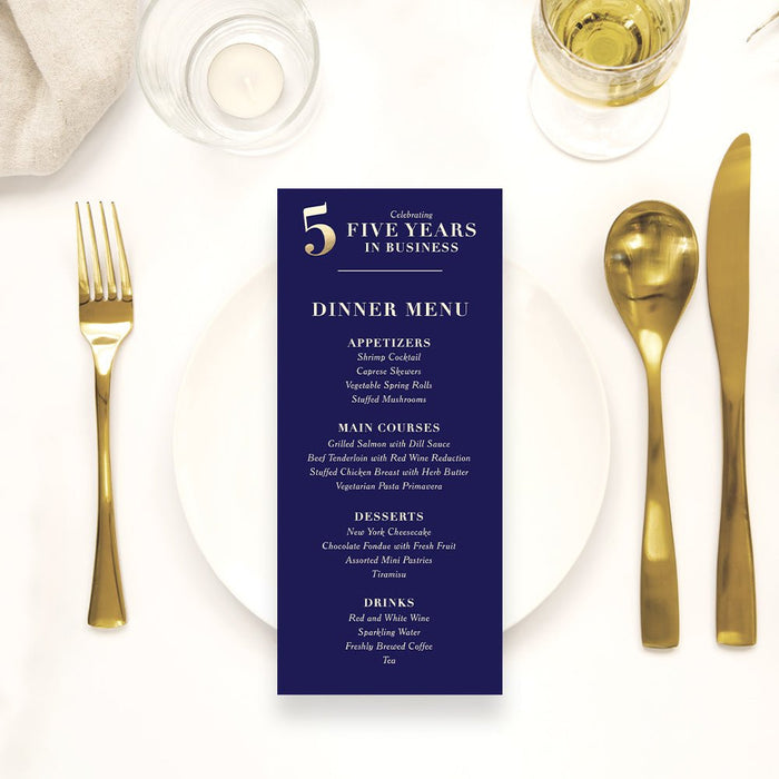 Blue and Gold Elegant Invitation Card for 5th Business Anniversary Party, 5 Years in Business Celebration, 5th Wedding Anniversary Party Invites