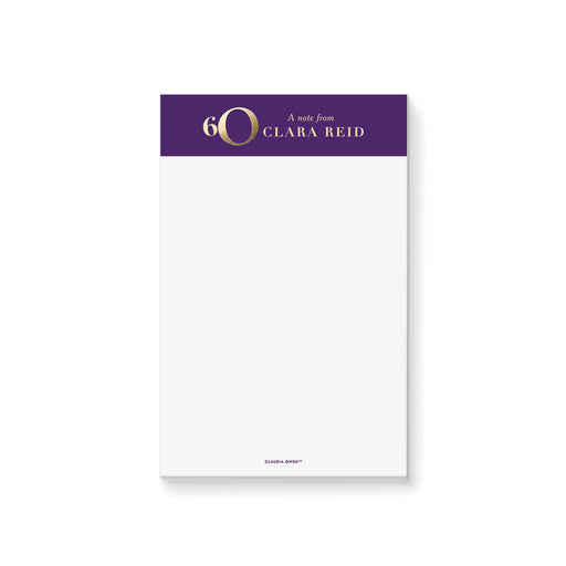 a white and purple notepad with a 60th birthday design 