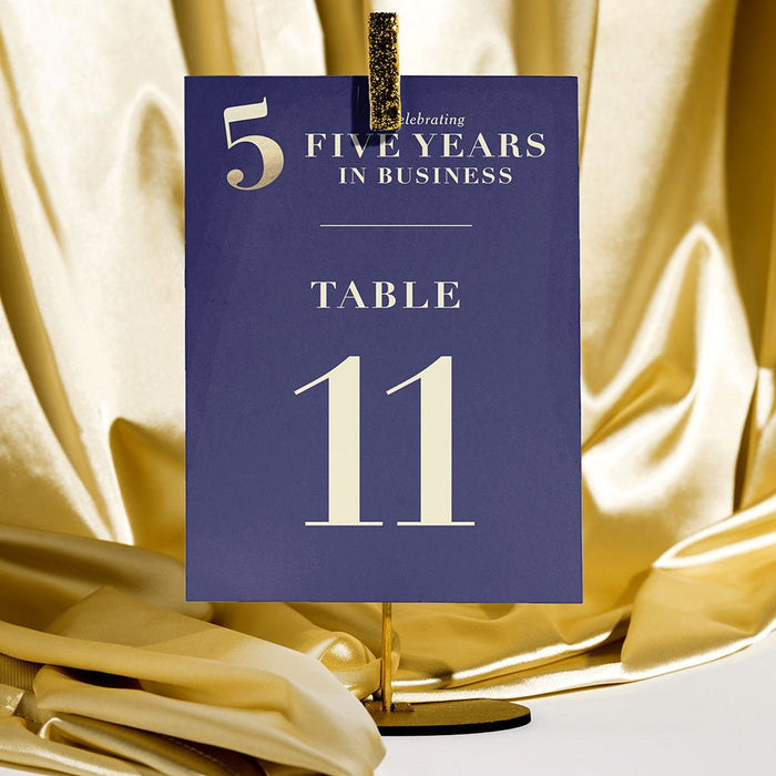 Blue and Gold Elegant Invitation Card for 5th Business Anniversary Party, 5 Years in Business Celebration, 5th Wedding Anniversary Party Invites