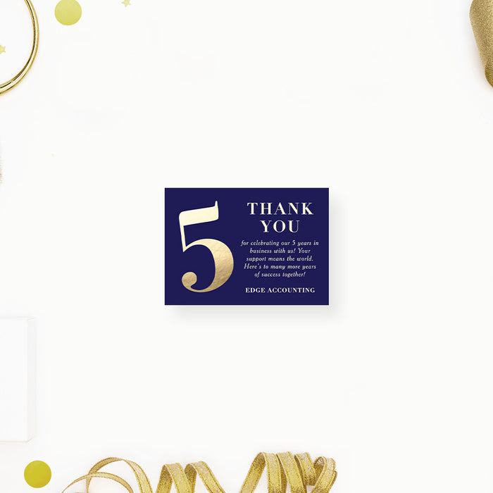 Blue and Gold Elegant Invitation Card for 5th Business Anniversary Party, 5 Years in Business Celebration, 5th Wedding Anniversary Party Invites