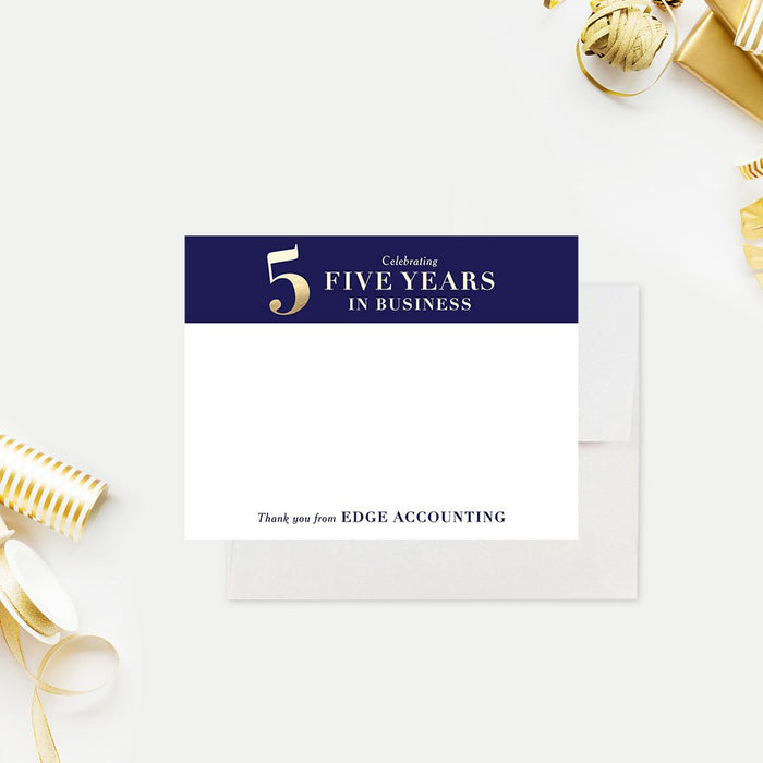 Blue and Gold Elegant Invitation Card for 5th Business Anniversary Party, 5 Years in Business Celebration, 5th Wedding Anniversary Party Invites