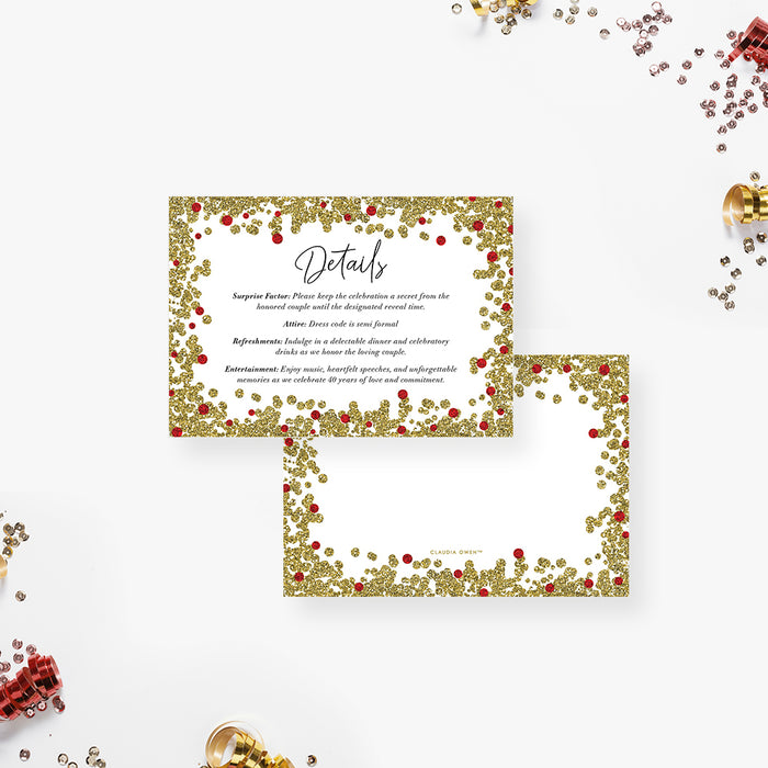 Red and Gold Invitation Card for Ruby 40th Wedding Anniversary Dinner Party, Elegant Business Anniversary Party