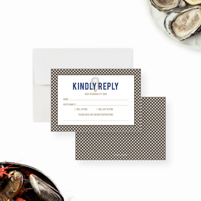 Oyster Roast Birthday Party Invitation Card with Plaid Design, Oyster Fest Celebration, Seafood Bar Invite