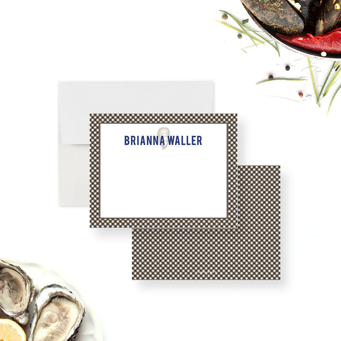 Oyster Note Card with Plaid Design, Modern Oyster Roast Birthday Thank You Card, Unique Gift for Oyster Lover, Personalized Oyster Stationery Card
