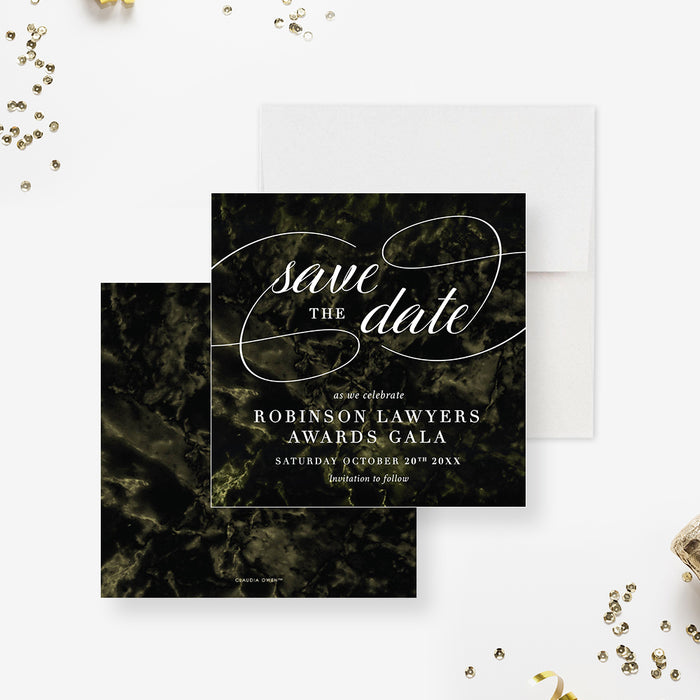 Dark Marble Save the Date Card for Business Awards Gala, Elegant Save the Date for Compny Event