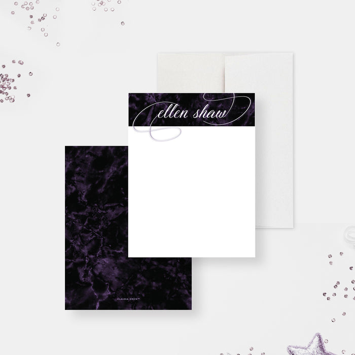 Elegant Note Card with Dark Purple Marble Design, Formal Birthday Thank You Card, Personalized Professional Stationery Correspondence Card with Beautiful Typography