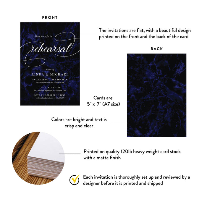 Navy Blue Rehearsal Dinner Invitation Elegant Pre Wedding Card