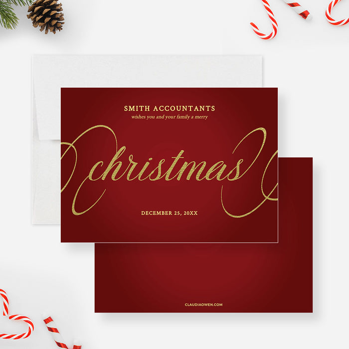 Stylish Merry Christmas Greeting Card Template in Red and Gold, Digital Christmas Card Wishes