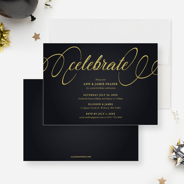 Classic and Timeless Black and Gold Birthday Party Digital Template Invitation