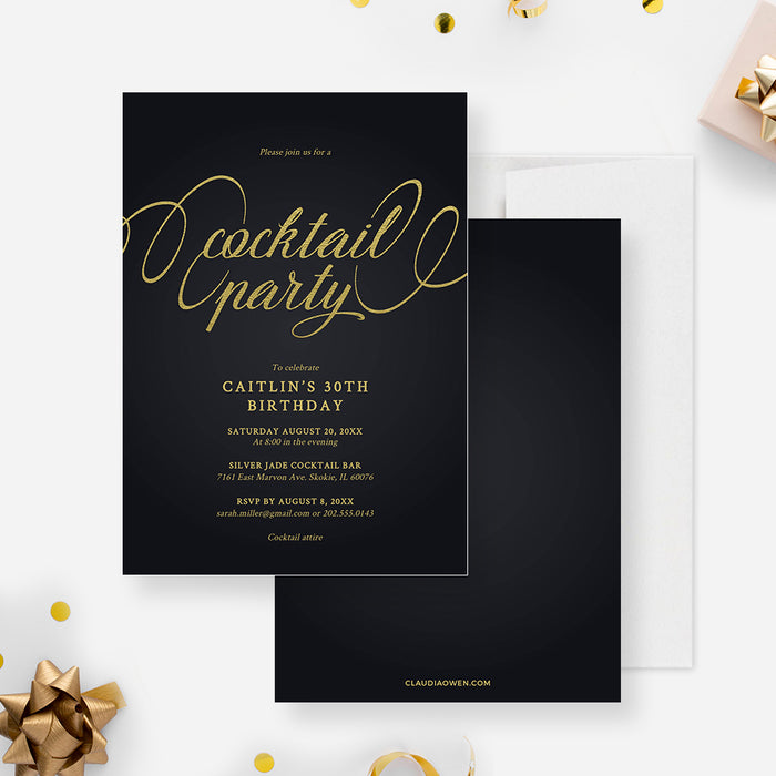 Shaken Not Stirred Cocktail Party Digital Template Invitation in Black and Gold