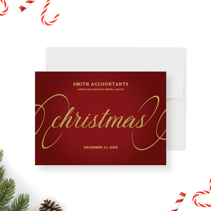 Stylish Merry Christmas Greeting Card Template in Red and Gold, Digital Christmas Card Wishes