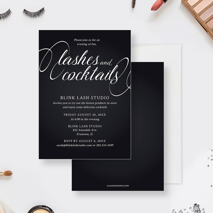 Lash Bash and Cocktail Party, Black and White Invitation Digital Template