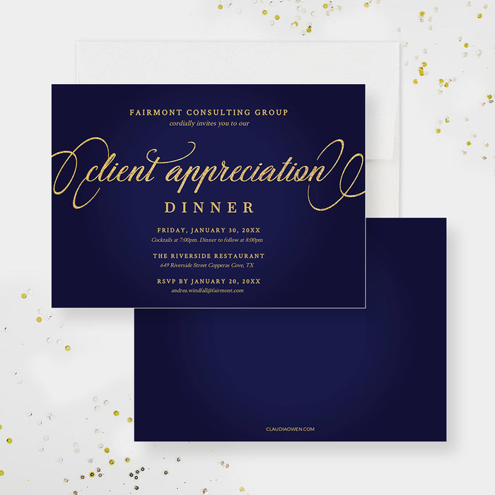 Evening of Networking and Appreciation, Navy and Gold Party Invitation Digital Template