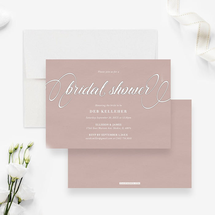 Bridal Shower Party Invitation Card, Light Peach and White