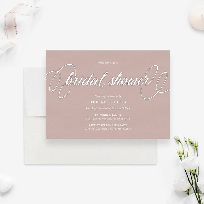 Bridal Shower Party Invitation Card, Light Peach and White