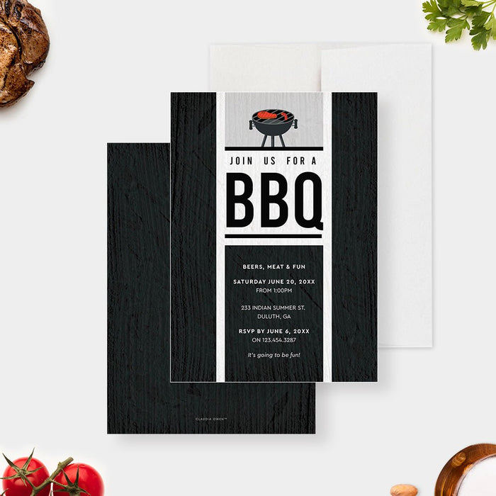 BBQ Party Invitation Card, Summer Barbeque Birthday Invitations, Backyard BBQ Invites for House Party, Grill and Chill Outdoor Barbeque Grill Invitation