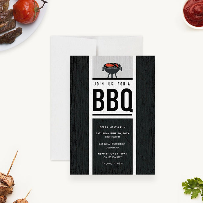 BBQ Party Invitation Card, Summer Barbeque Birthday Invitations, Backyard BBQ Invites for House Party, Grill and Chill Outdoor Barbeque Grill Invitation