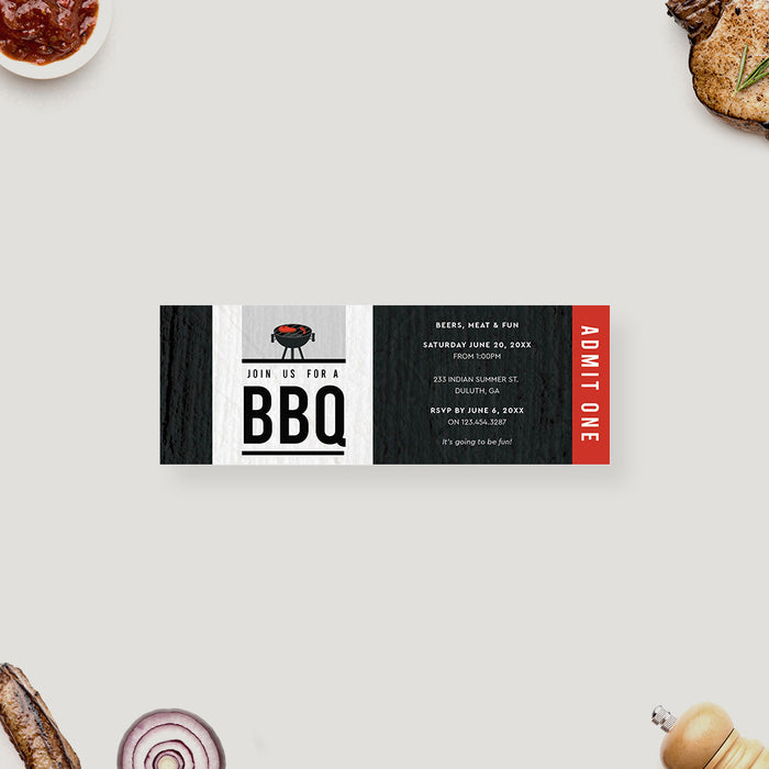 BBQ Party Ticket Invitation, Summer Barbeque Birthday Ticket Card, Backyard BBQ Ticket Invites for House Party, Grill and Chill Outdoor Barbeque Ticket Pass