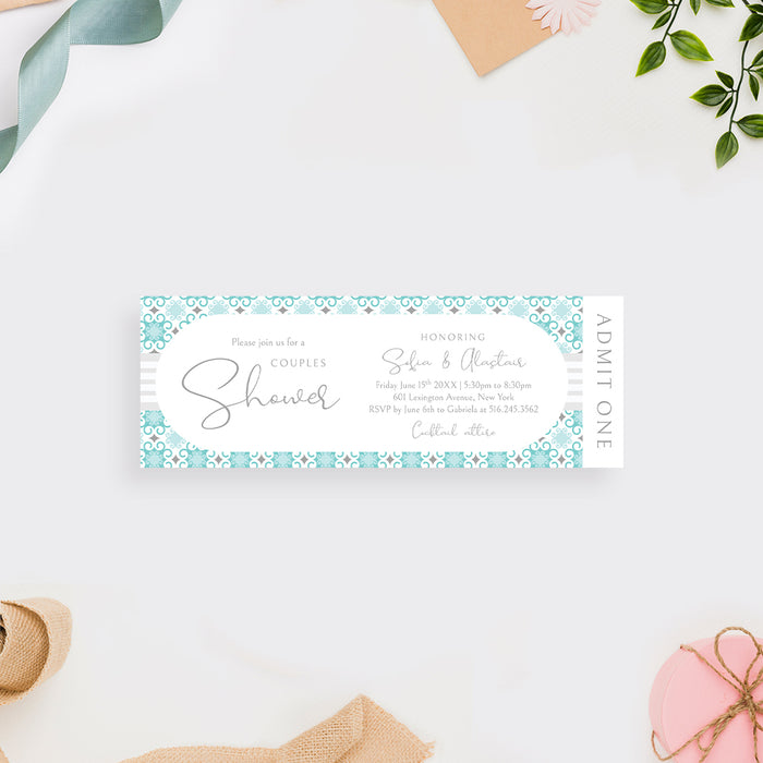 Modern Ticket Invitation Card for Couples Shower with Geometric Design, Wedding Bridal Shower Ticket Invites, Coed Wedding Shower Ticket Invitations