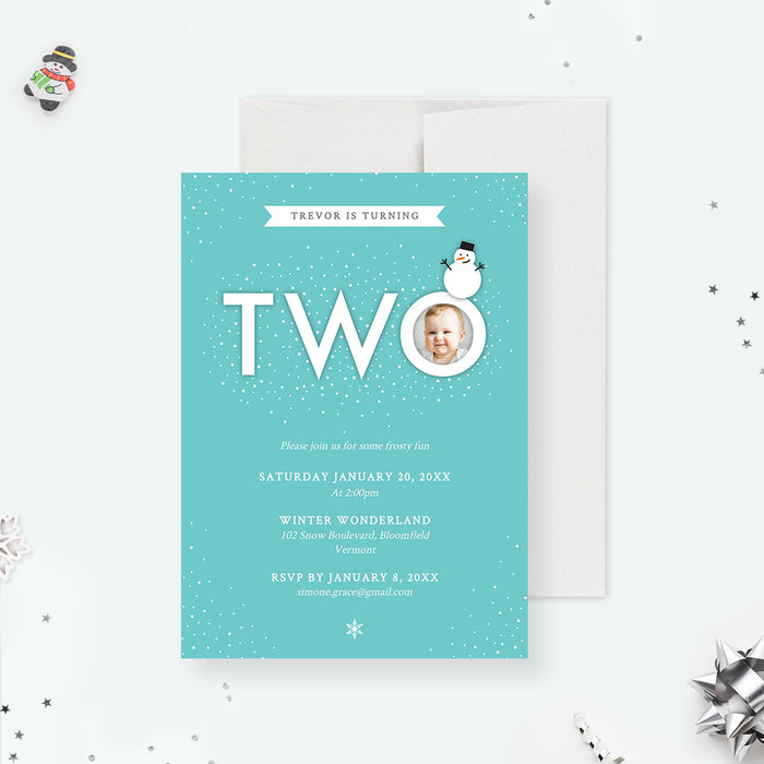 Winter Second Birthday Party Invitation Digital Template, Turning Two