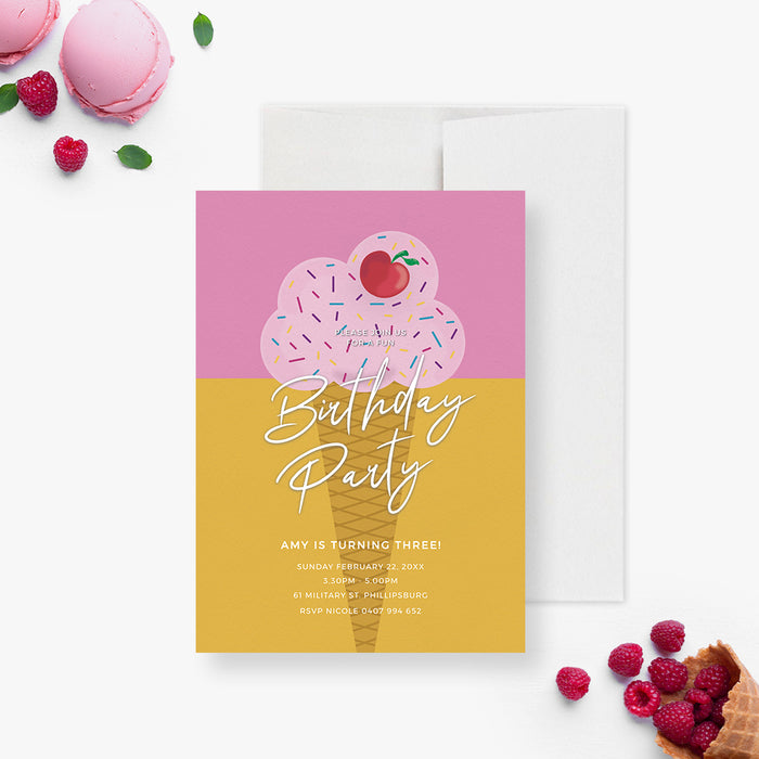 Scoop Up Some Fun with Our Ice Cream Birthday Party Invitation Digital Template
