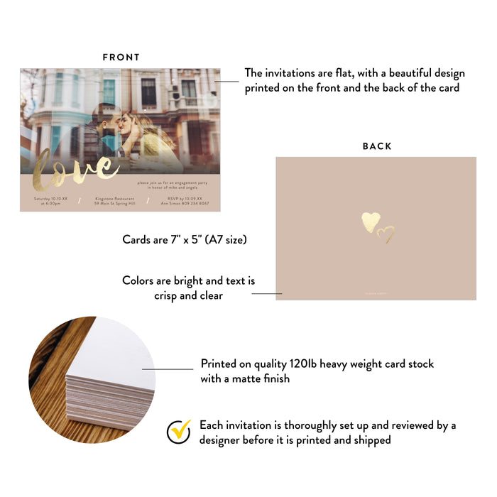 Personalized Photo Engagement Party Invitation with Gold Accents