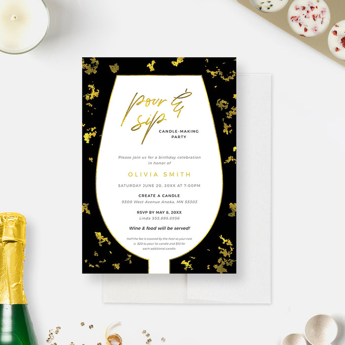 Pour and Sip Candle Making Birthday Digital Party Invitation Template, Wine Party