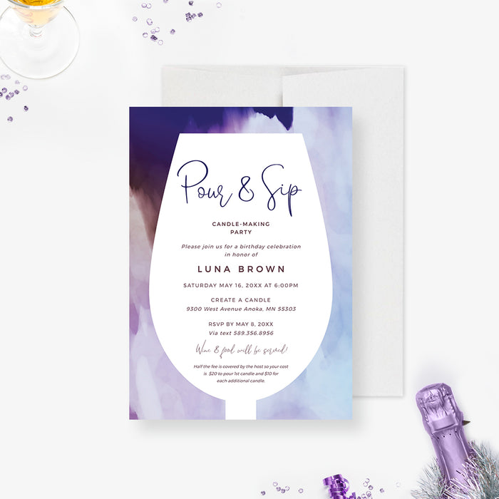 Sip Savor and Celebrate Wine Birthday Party Digital Invitation, Elegant Pour and Sip