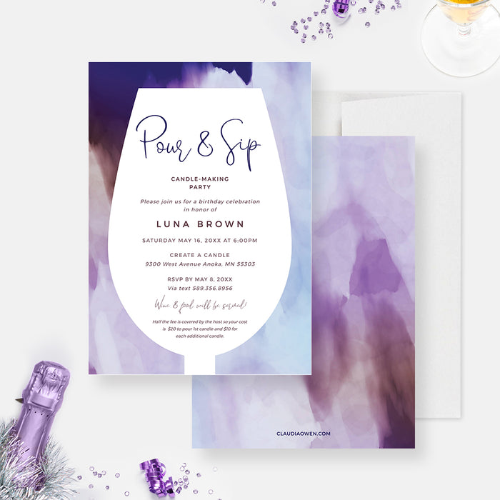 Sip Savor and Celebrate Wine Birthday Party Digital Invitation, Elegant Pour and Sip