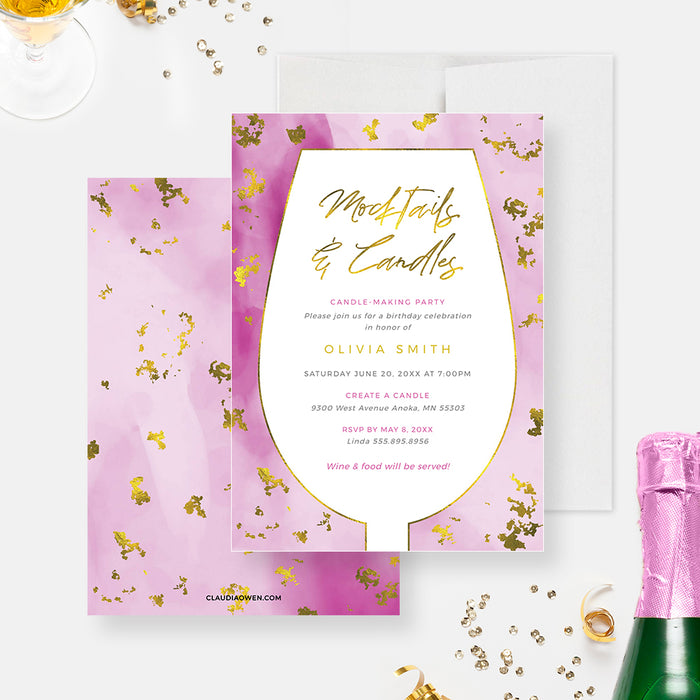 Candle Making Party Invitation Digital Template, Mocktails and Candles