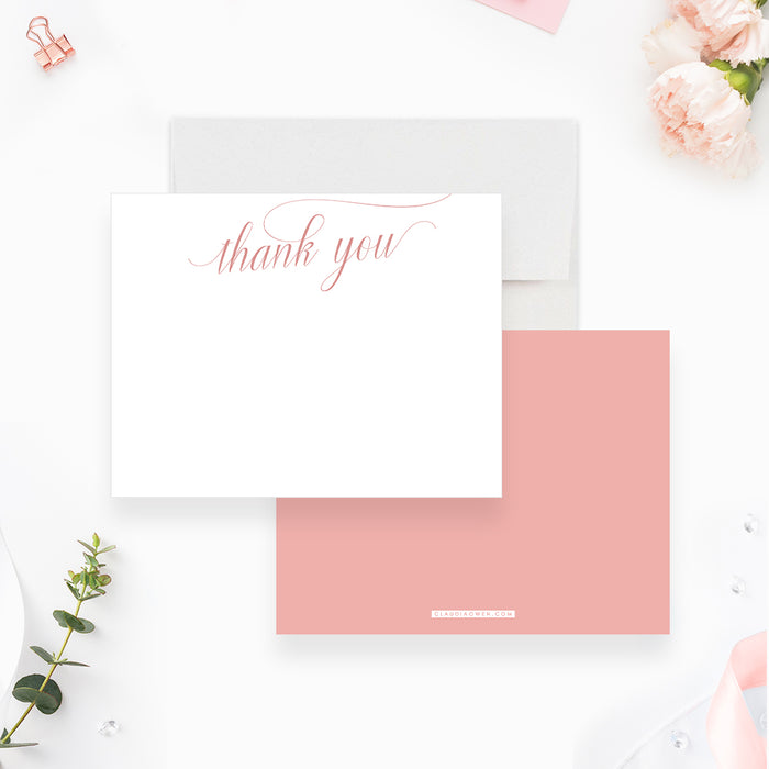 Thank You Card for Engagement Party, Elegant Wedding Notecard with Beautiful Typography, Bridal Shower Thank You Card in Pink and White