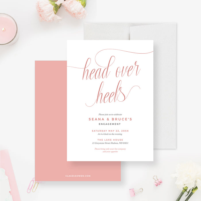 Love is in the Air, Stylish White and Blush Peach Engagement Party Digital Invitation