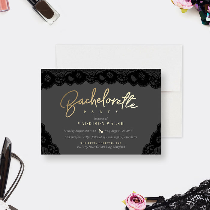 Glamorous Bachelorette Party Invitation with Black Lace