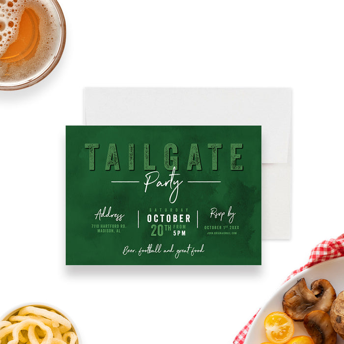 Game Day Party, Tailgate Party Extravaganza Invitation in Green and White