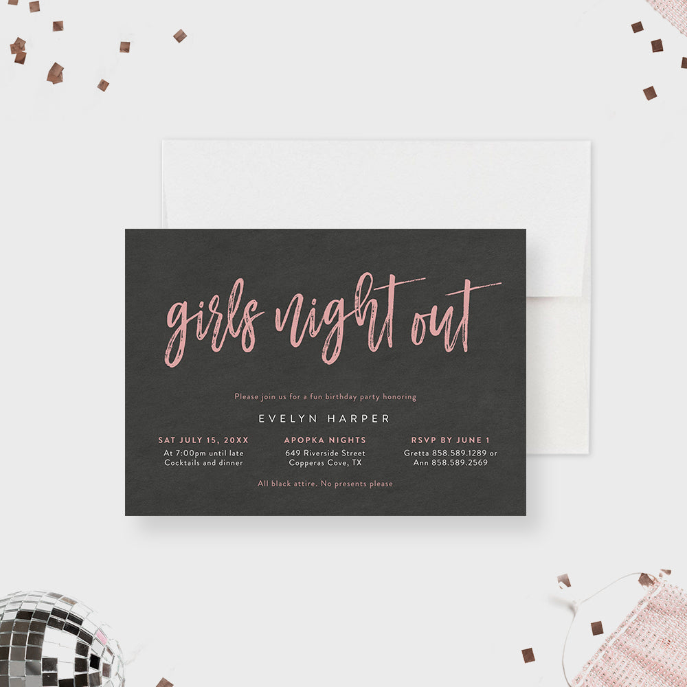 Girls Night Out Bachelorette Invitation Card with Chalkboard Design, L