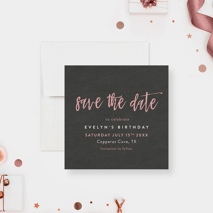 Womens Birthday Save the Date Card with Chalkboard Design, Birthday Cocktail Save the Date for Women, Save the Date for Ladies Night Celebration