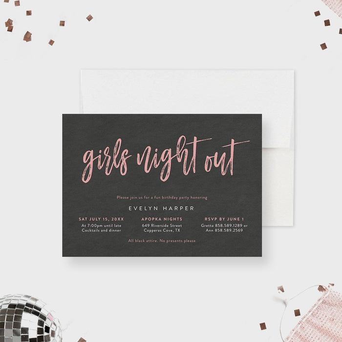 Girls Night Out Bachelorette Invitation Card with Chalkboard Design, Ladies Night Out Birthday Party Invites, Womens Birthday Invitation