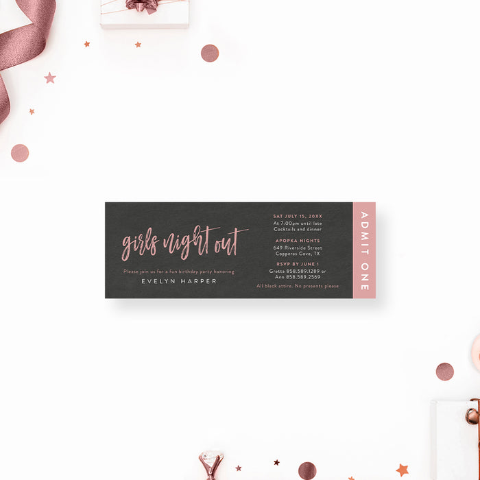 Girls Night Out Birthday Ticket Invitation with Chalkboard Design, Ticket Invites for Womens Birthday Party, Ladies Night Out Bachelorette Ticket