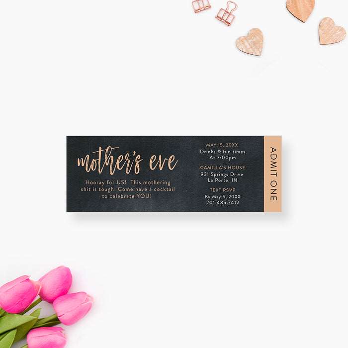 Mother's Eve Party Ticket Invitation, Mom’s Evening Party Ticket Invites, Modern Ticket for Motherhood Celebration, Women's Only Party Ticket