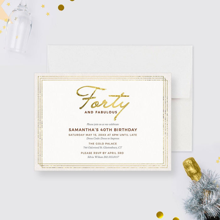 40th Birthday Party Invitation Template, 40 and Fabulous Printable Digital Download, Fortieth Invitation, Turning Forty