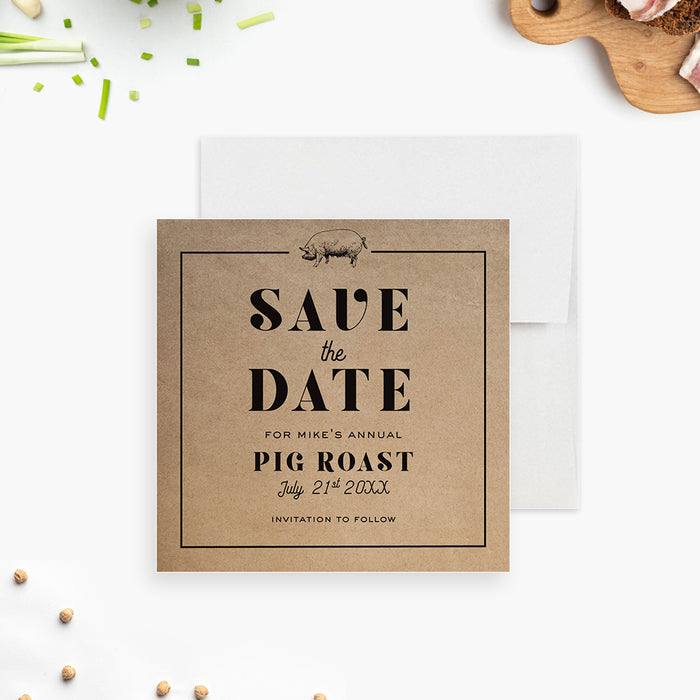 Pig Roast Birthday Save the Date Card, BBQ Backyard Party Save the Date, Rustic Save the Dates for Hog Roast Barbeque Party