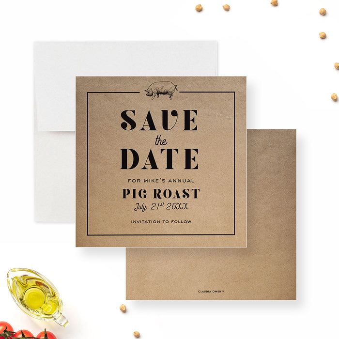 Pig Roast Birthday Save the Date Card, BBQ Backyard Party Save the Date, Rustic Save the Dates for Hog Roast Barbeque Party
