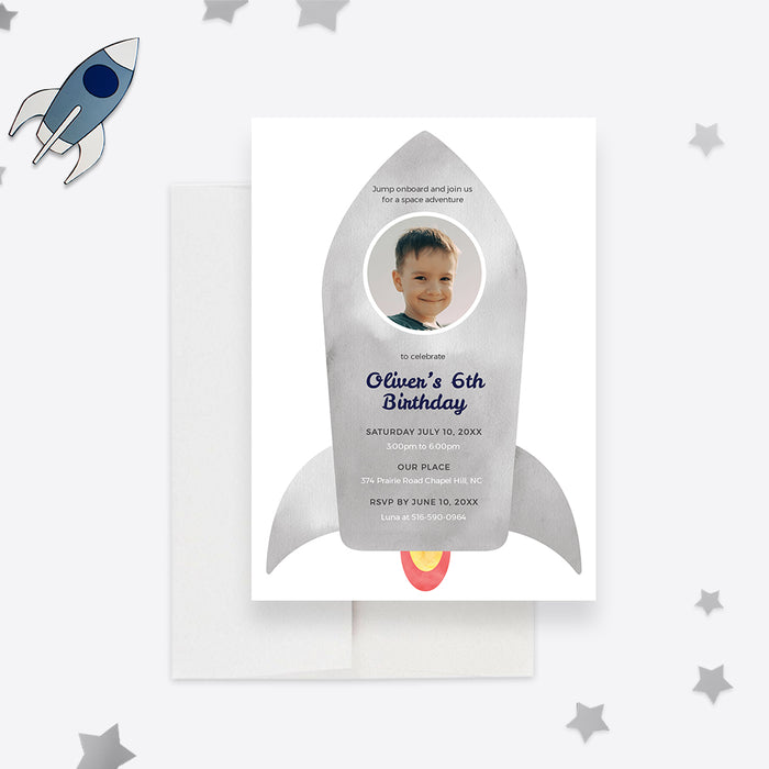 Rocket Inviation Spaceship Birthday Party Invitation for Kids Digital Invitation, Rocke