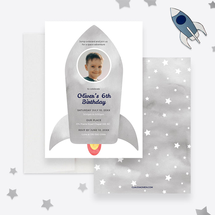 Rocket Inviation Spaceship Birthday Party Invitation for Kids Digital Invitation, Rocke