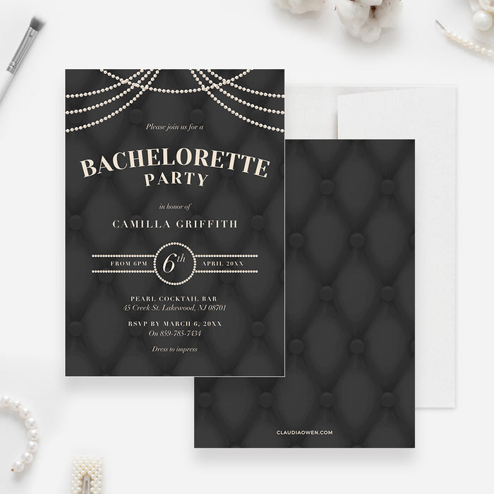 Party like Royalty, Digital Bachelorette Party Invitation with Elegant Pearls