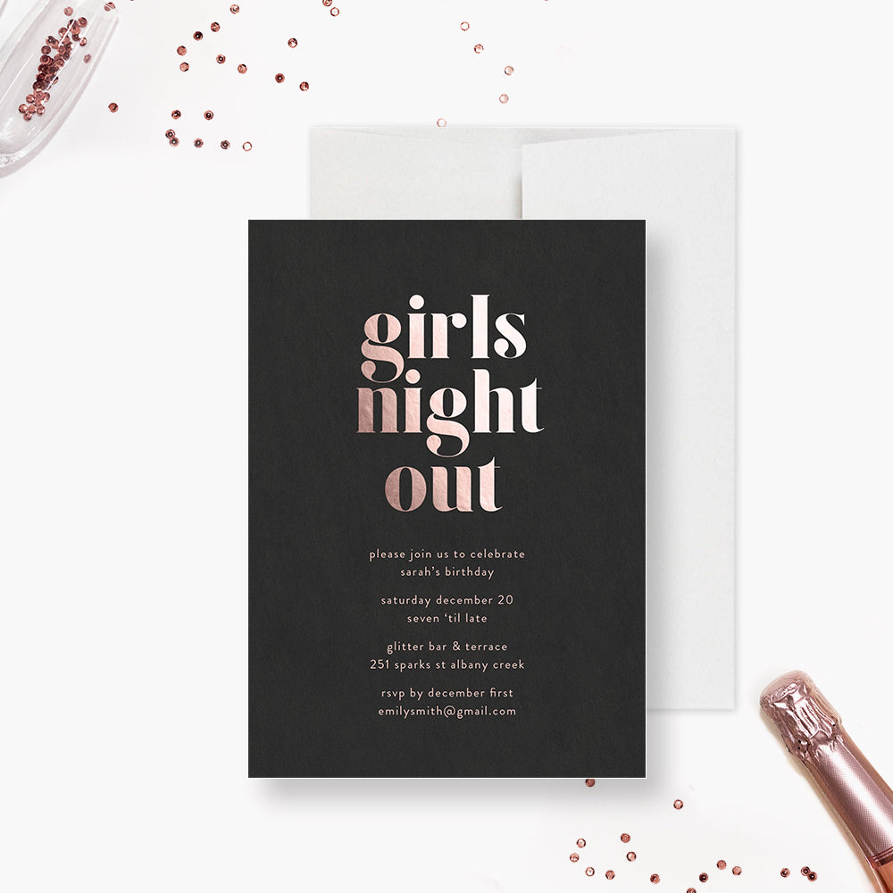 Girls Night Out Birthday Party Invitation Card, 21st 30th 40th Birthda