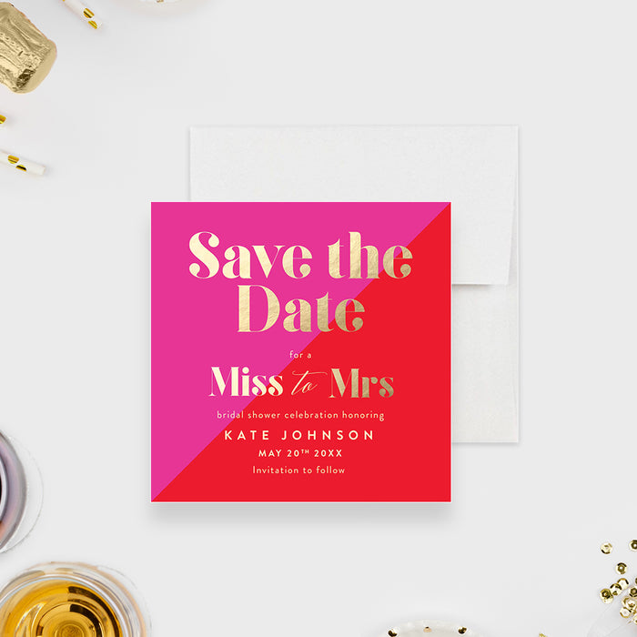 Miss to Mrs Invitation Card for Bridal Shower, Pink and Red Bride to Be Party Invites, Unique Bachelorette Party Invitations